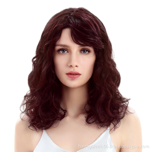 Wholesale Long Women water Weave  lace part wig High Quality Color high temperature fiber Synthetic Hair Wig With Bangs